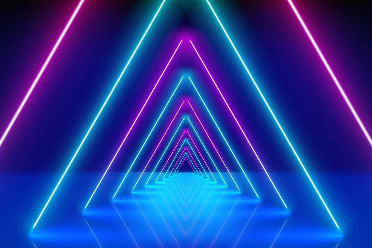 Multi-colored laser lights that form a triangular tunnel