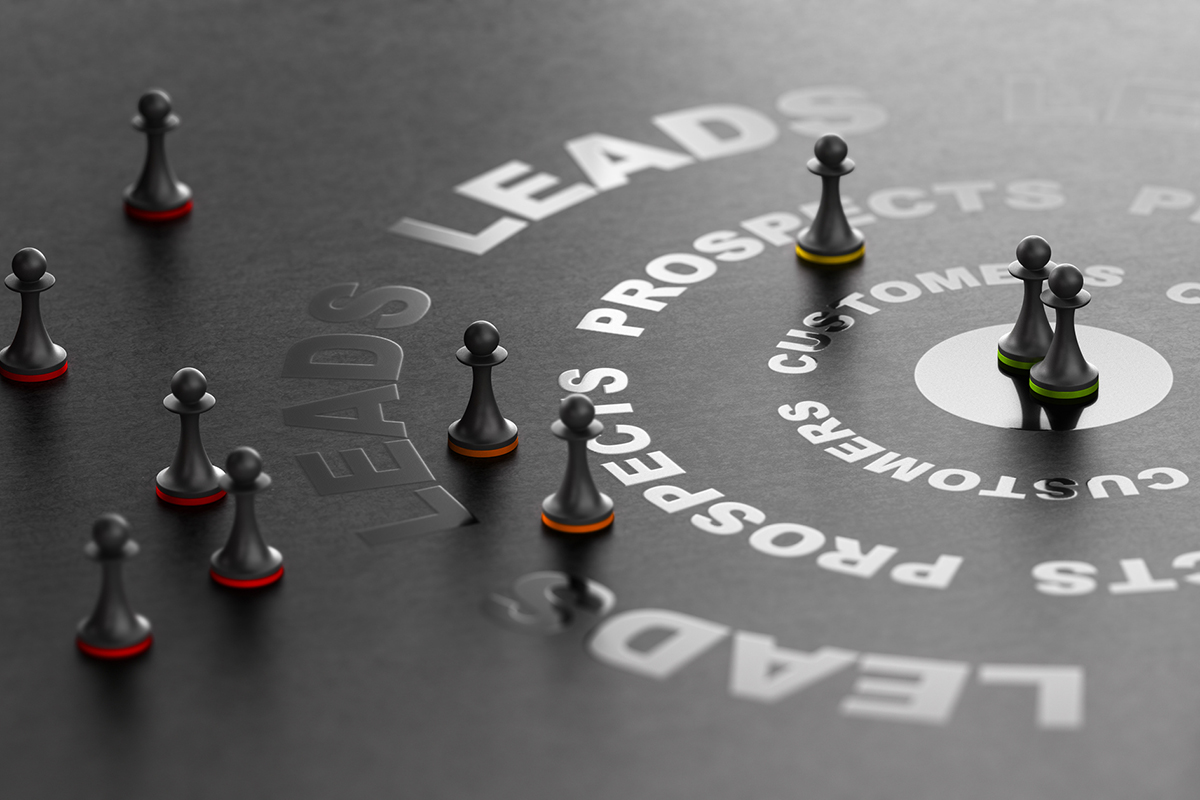 Chess pieces moving through lead generation for clients