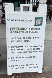 Restaurant rules sign