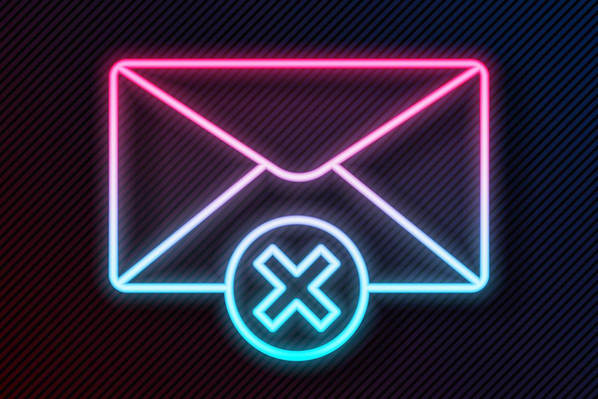 Neon colored envelope with a neon x on it and a black background