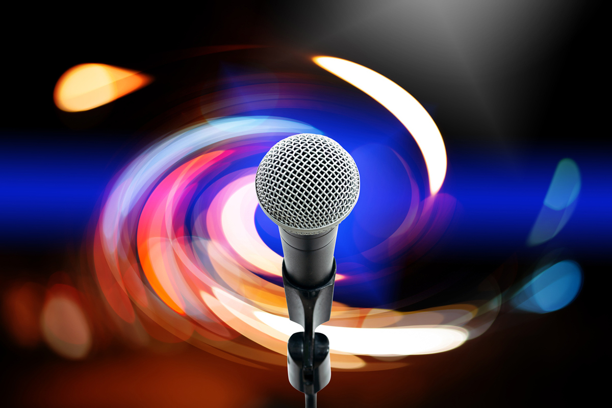 Microphone with bright swirling colors around it