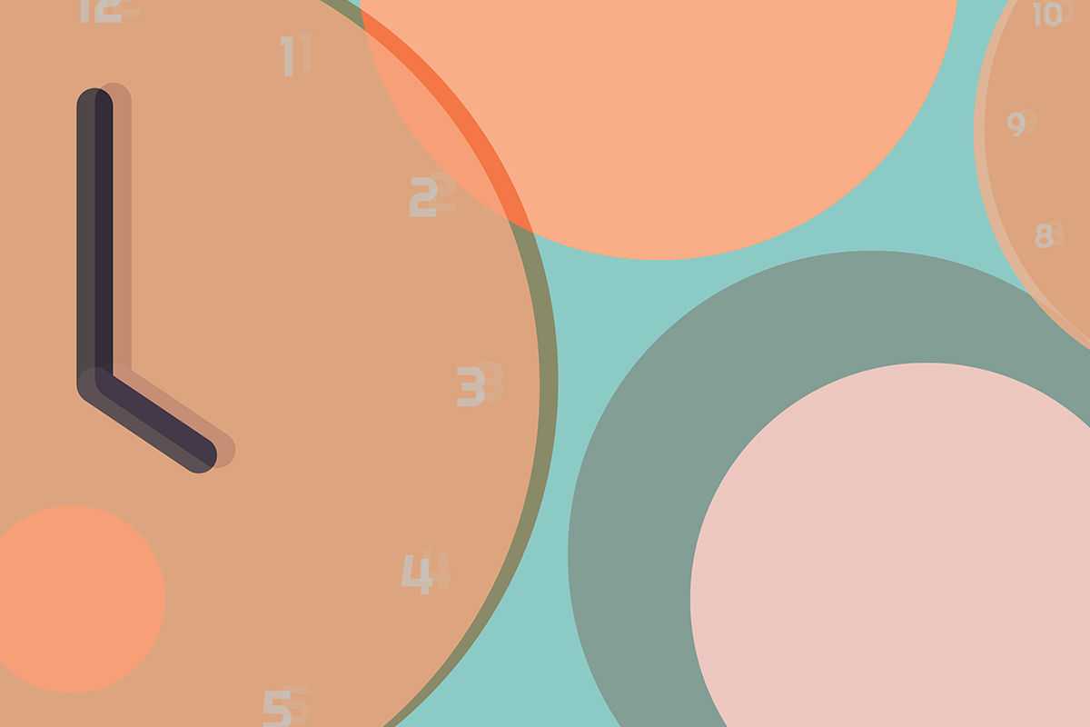 multi-colored illustration of clocks