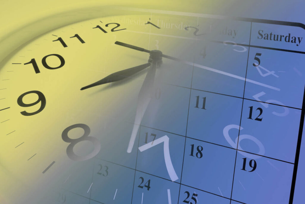 Clock overlaid on a calendar illustrating the importance of timing in decision-making content and when to introduce helpful tools.