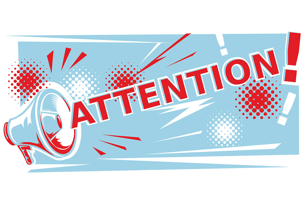 Illustration of a megaphone blasting the word “Attention!” in bold letters, symbolizing content titles that grab attention and make readers stop and engage.